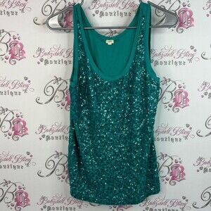 J. Crew tank top sparkly shimmer sequins blue green Teal Sequin Tank Top